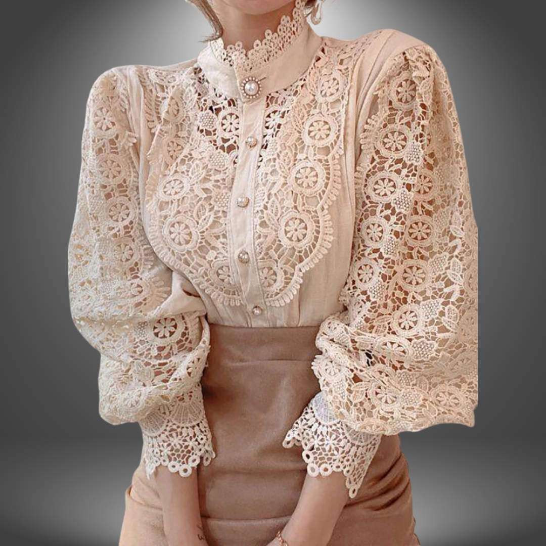 Chiara | Handgefertigte Bluse mit Besticktem Blumenspitze
