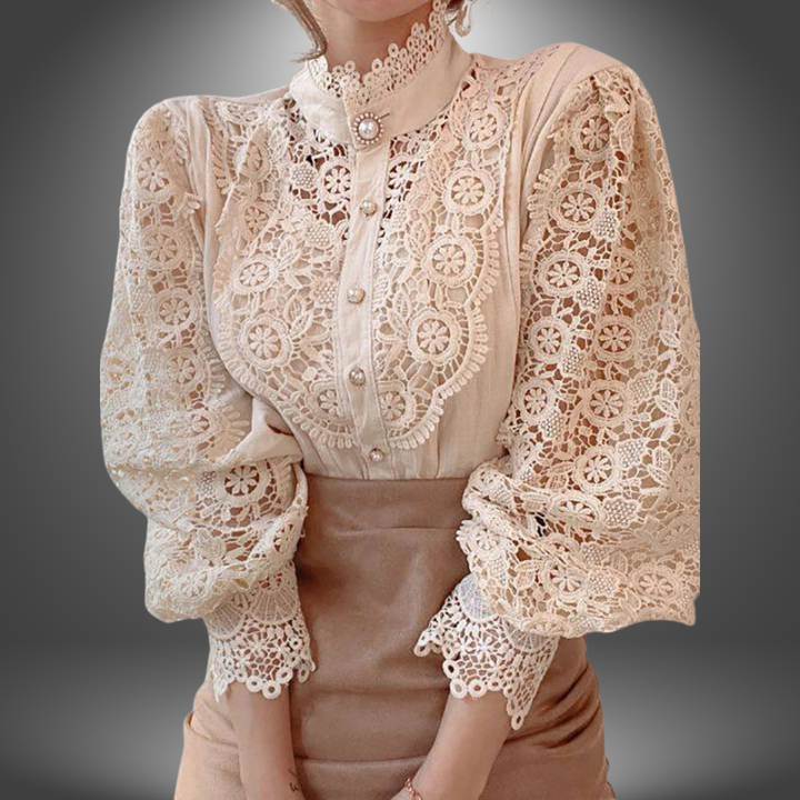 Chiara | Handgefertigte Bluse mit Besticktem Blumenspitze