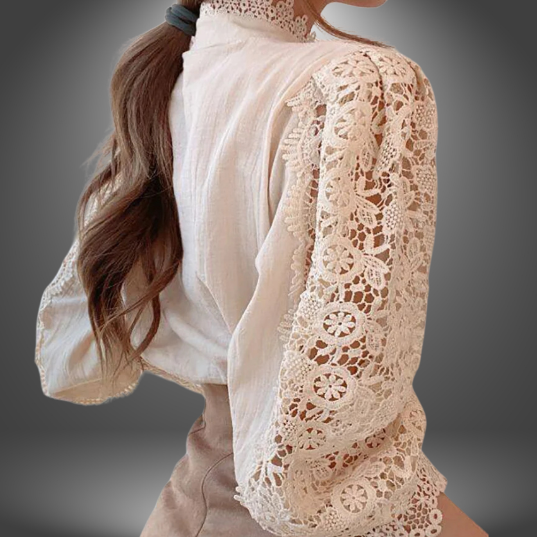 Chiara | Handgefertigte Bluse mit Besticktem Blumenspitze