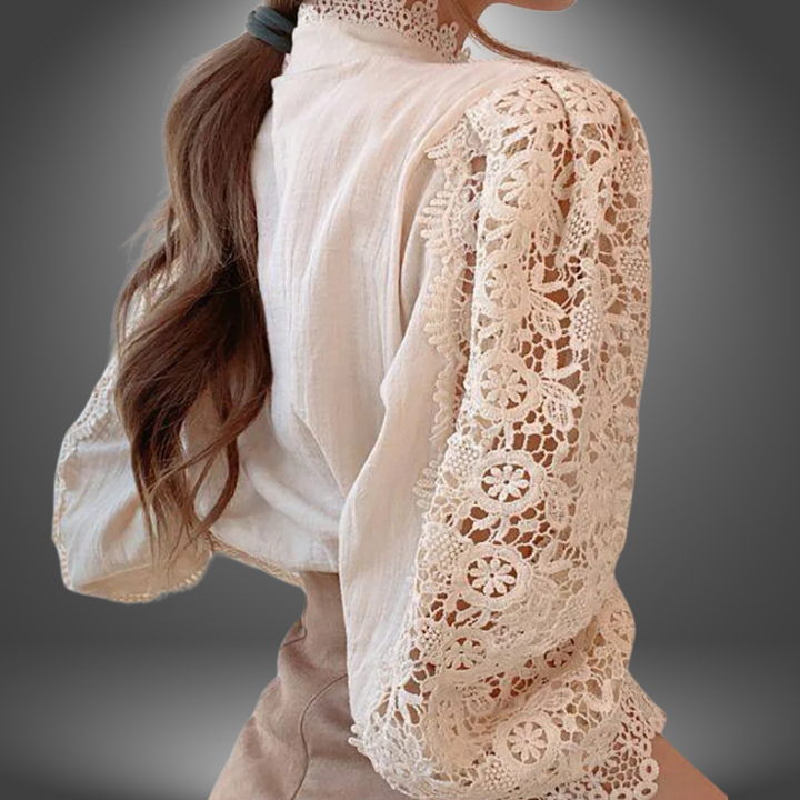 Chiara | Handgefertigte Bluse mit Besticktem Blumenspitze