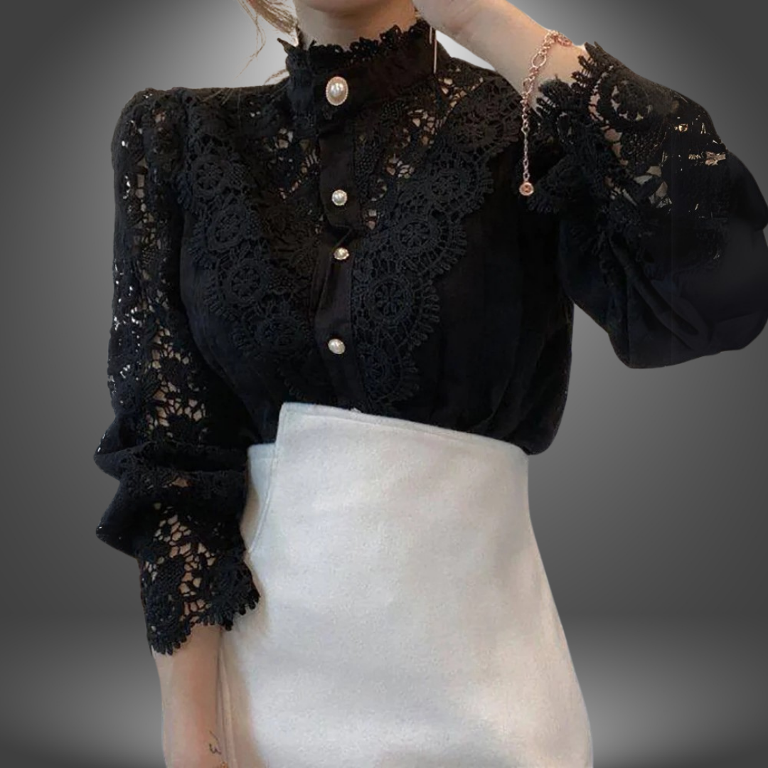 Chiara | Handgefertigte Bluse mit Besticktem Blumenspitze