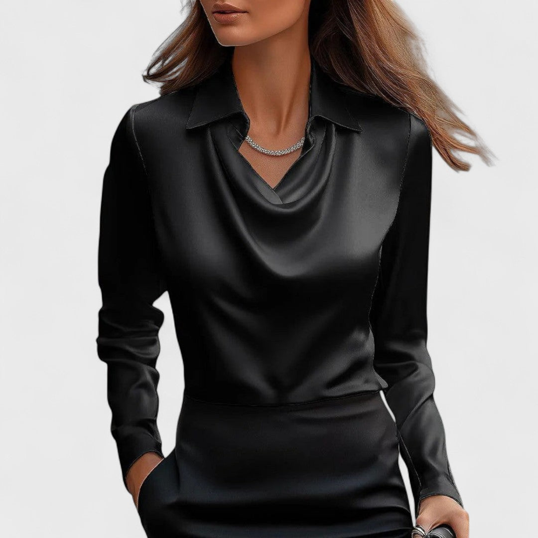 Helene | Bluse mit luxuriösem Glanz und Faltenkragen