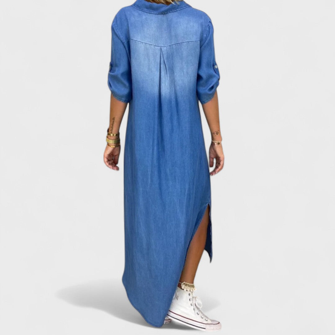 Sofia | Lange Jeanskleid mit Seitenschlitz