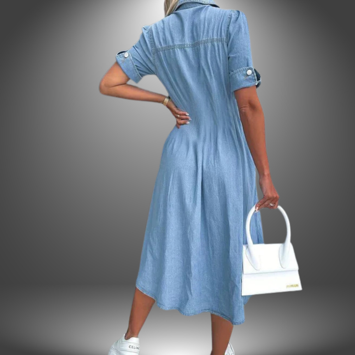 Aria | Langes handgefertigtes Jeanskleid für Damen
