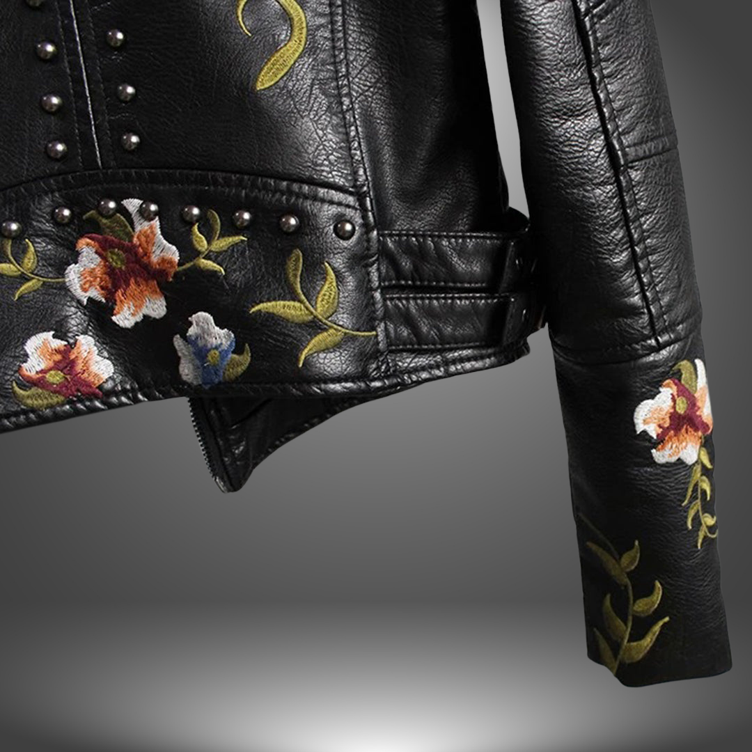 Alison | Handgefertigte Lederjacke mit Bestickten Blumen