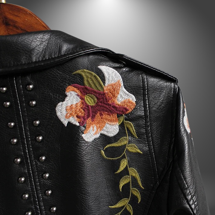 Alison | Handgefertigte Lederjacke mit Bestickten Blumen