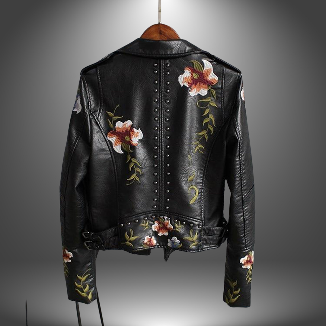 Alison | Handgefertigte Lederjacke mit Bestickten Blumen