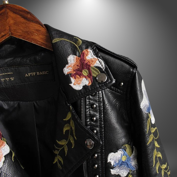 Alison | Handgefertigte Lederjacke mit Bestickten Blumen
