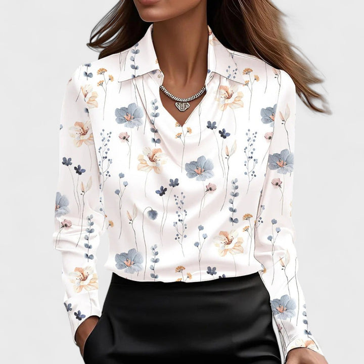 Helene | Bluse mit luxuriösem Glanz und Faltenkragen