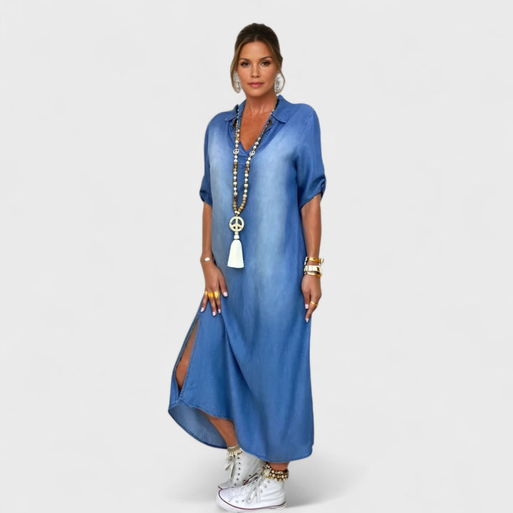 Sofia | Lange Jeanskleid mit Seitenschlitz