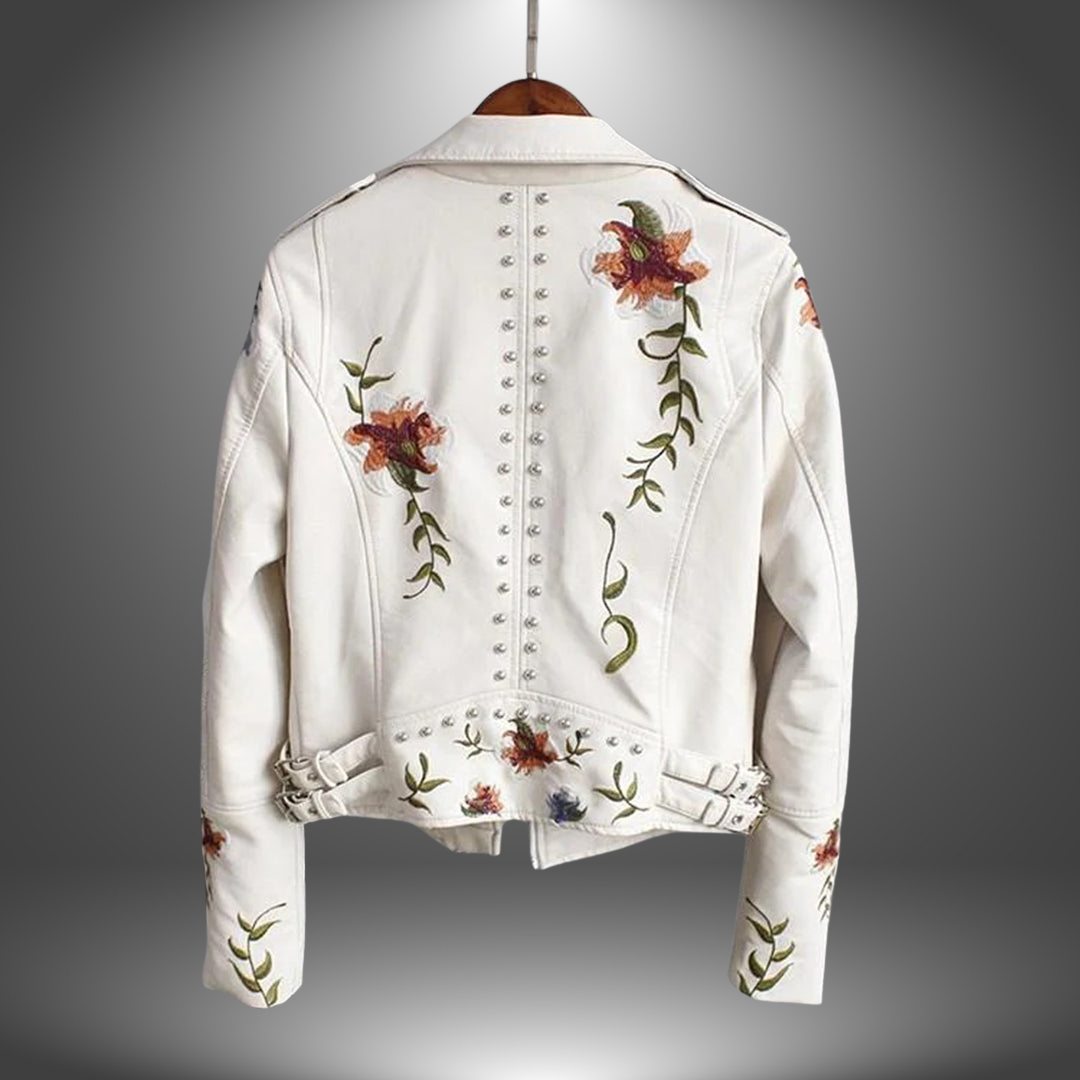 Alison | Handgefertigte Lederjacke mit Bestickten Blumen