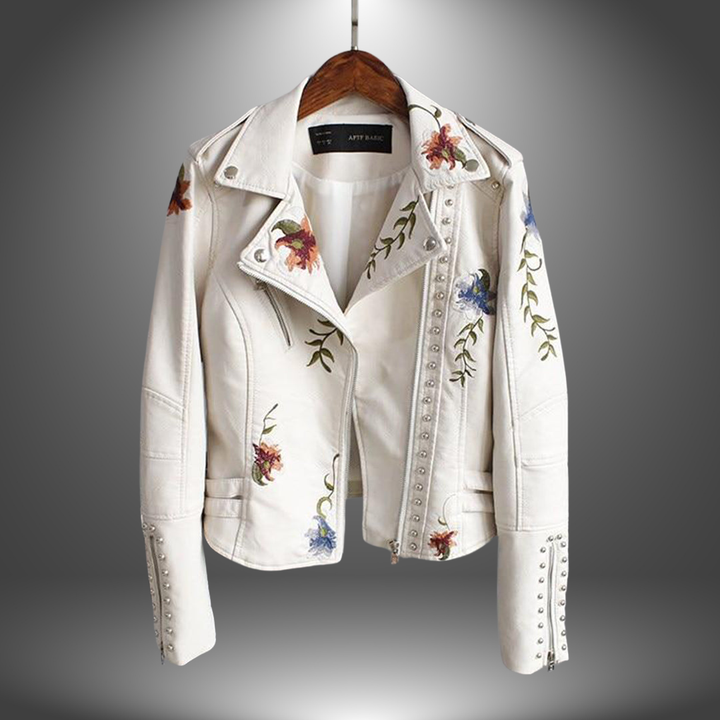Alison | Handgefertigte Lederjacke mit Bestickten Blumen