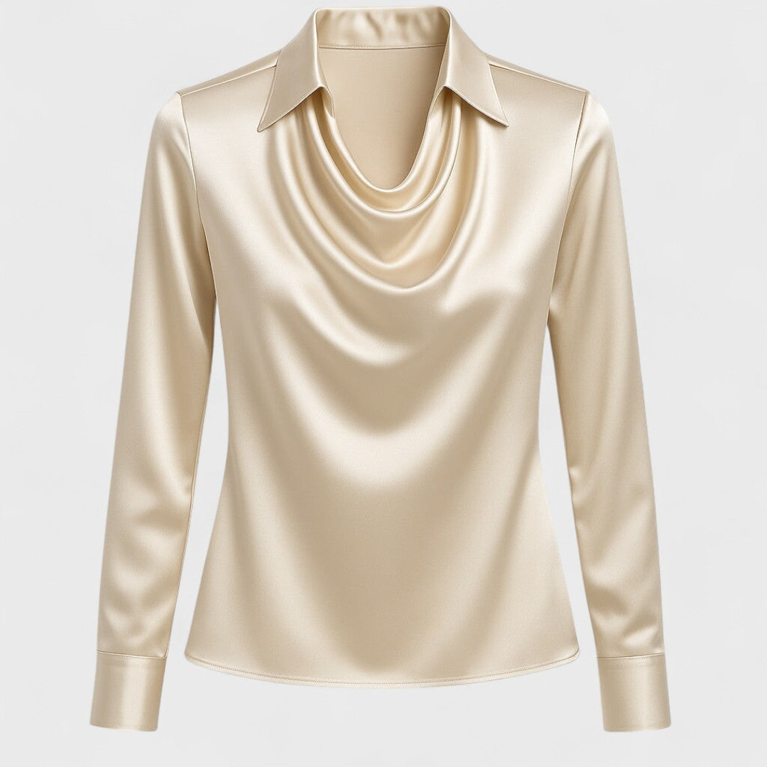 Helene | Bluse mit luxuriösem Glanz und Faltenkragen