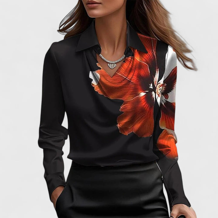 Helene | Bluse mit luxuriösem Glanz und Faltenkragen