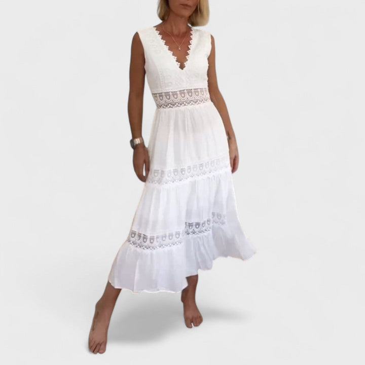 Paola | Midi-Ärmelloses Kleid im Boho-Stil Handgemacht