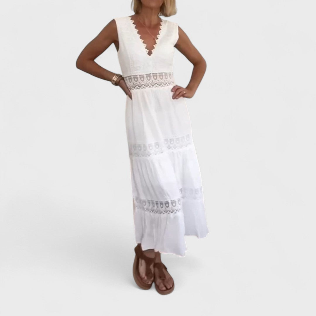 Paola | Midi-Ärmelloses Kleid im Boho-Stil Handgemacht
