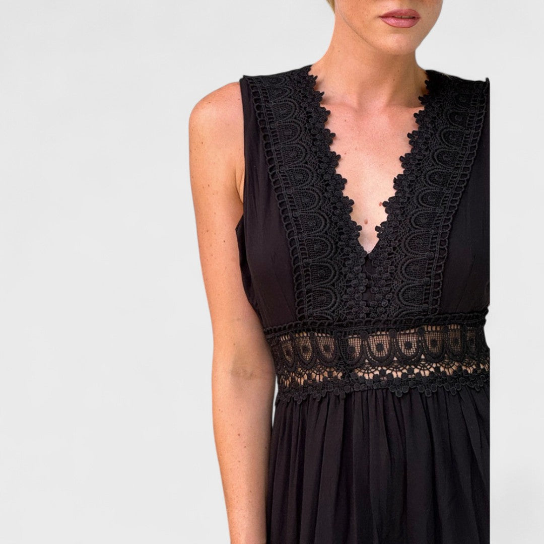 Paola | Midi-Ärmelloses Kleid im Boho-Stil Handgemacht