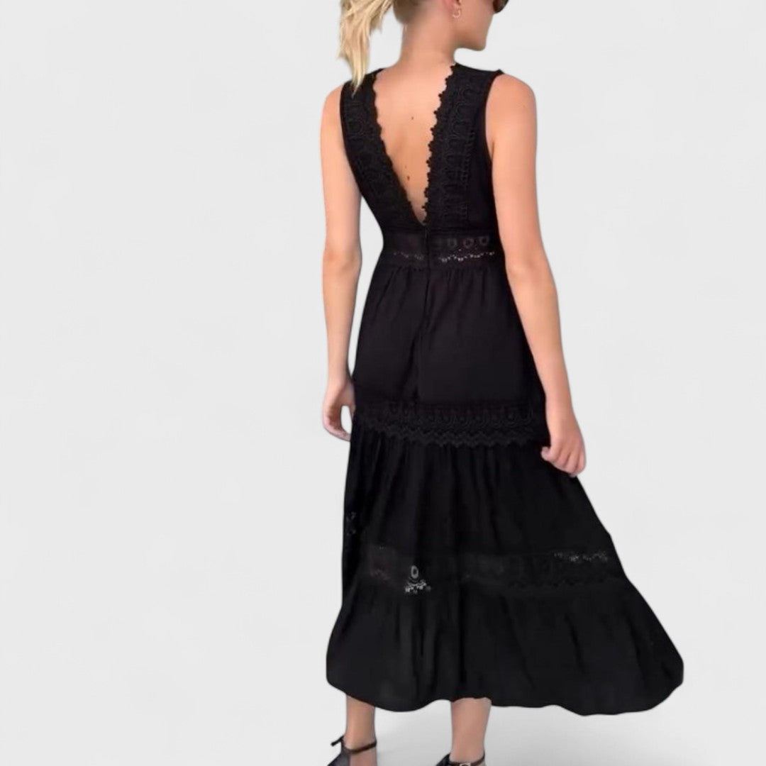Paola | Midi-Ärmelloses Kleid im Boho-Stil Handgemacht