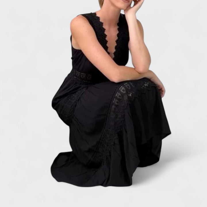 Paola | Midi-Ärmelloses Kleid im Boho-Stil Handgemacht