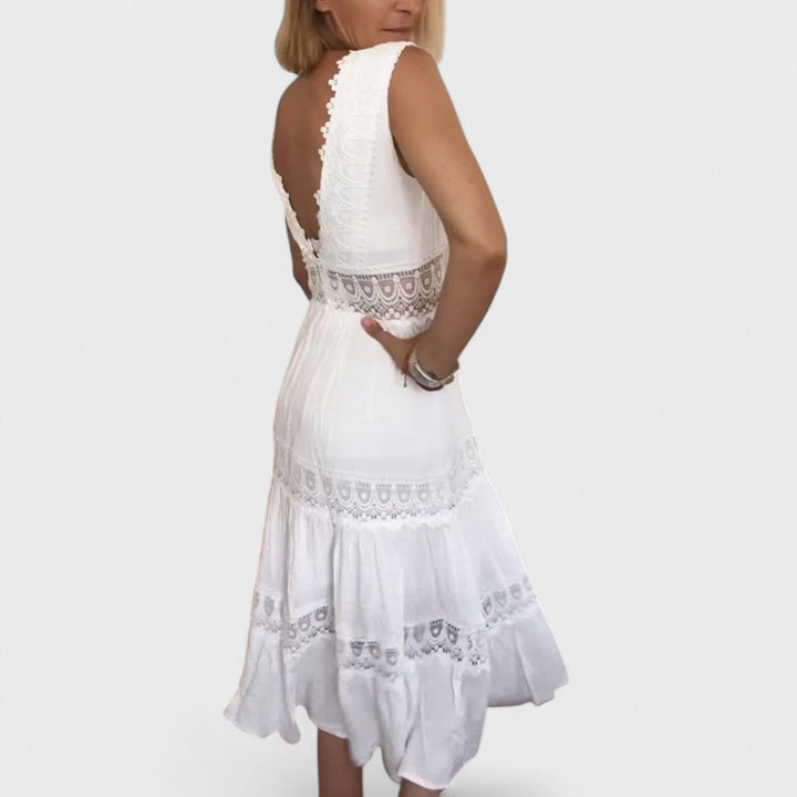Paola | Midi-Ärmelloses Kleid im Boho-Stil Handgemacht