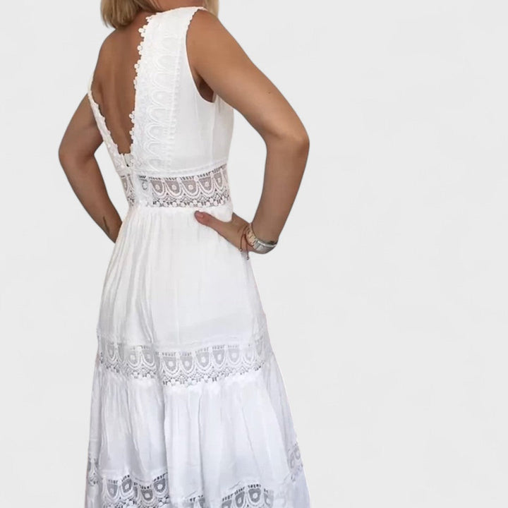 Paola | Midi-Ärmelloses Kleid im Boho-Stil Handgemacht