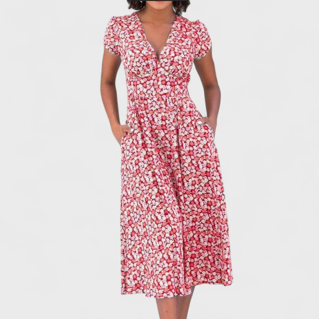 Zervou | Florales Kleid im griechischen Stil, handgefertigt