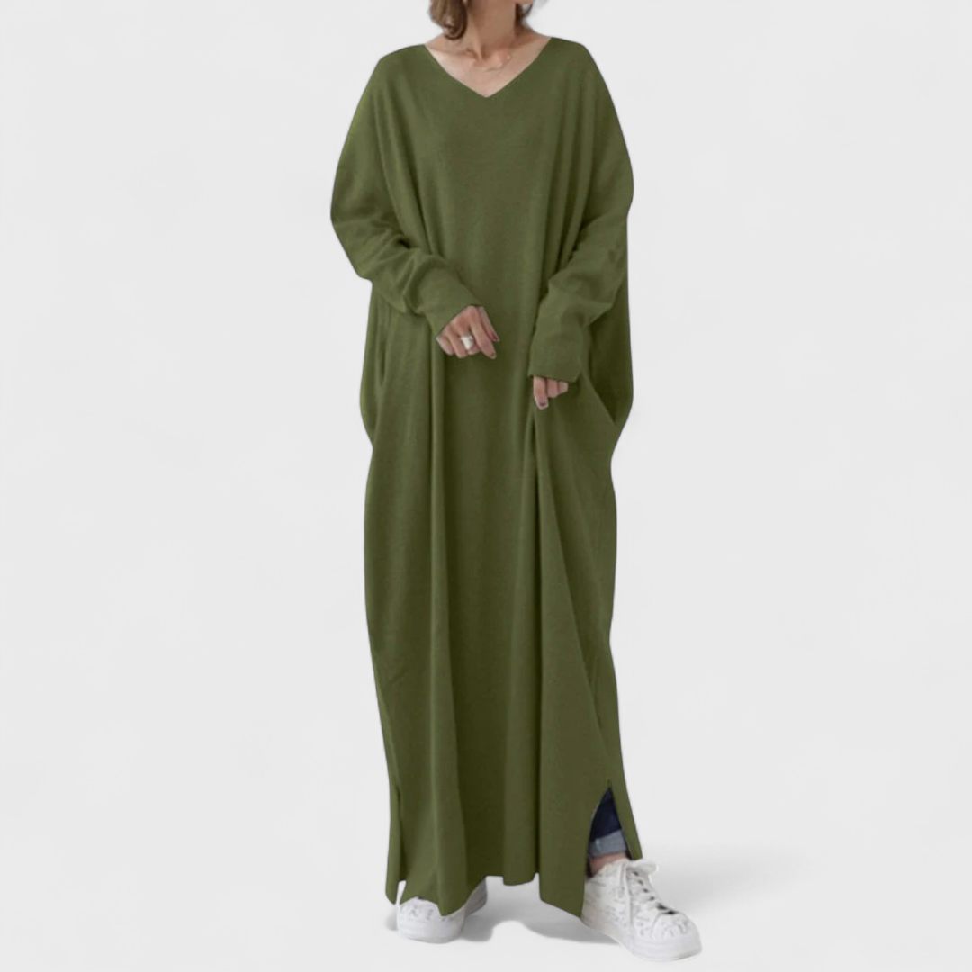 Ilse | Modisches Langarm V-Ausschnitt Kleid