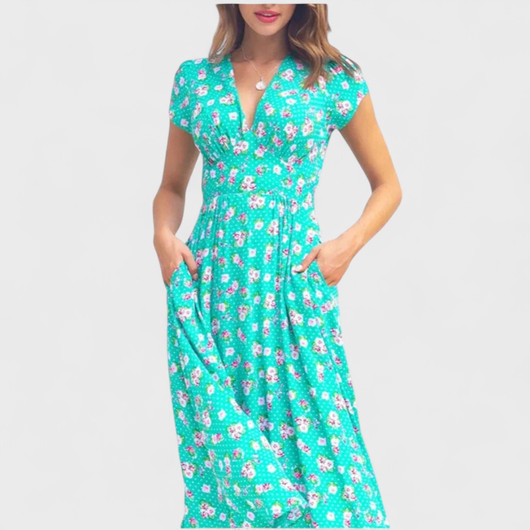 Zervou | Florales Kleid im griechischen Stil, handgefertigt