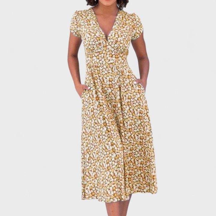 Zervou | Florales Kleid im griechischen Stil, handgefertigt