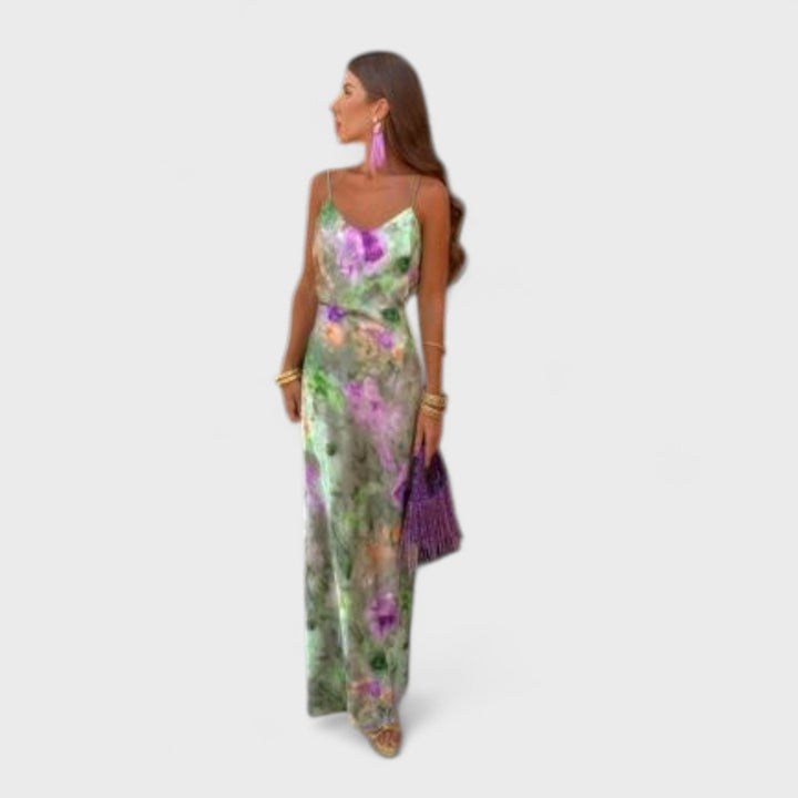 Anisten - Elegantes Maxikleid mit Halo-Dye Druck und abnehmbarer Schal