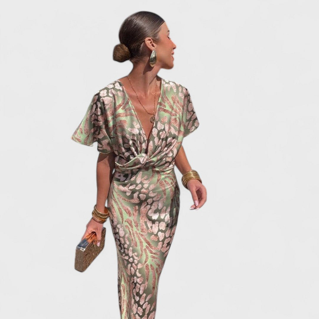 Roxane | Langes Kleid mit gedrehtem V-Ausschnitt