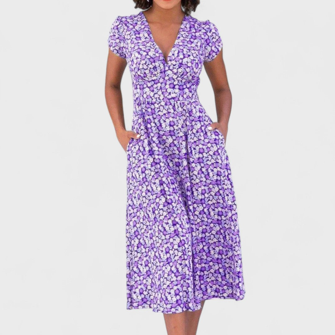 Zervou | Florales Kleid im griechischen Stil, handgefertigt