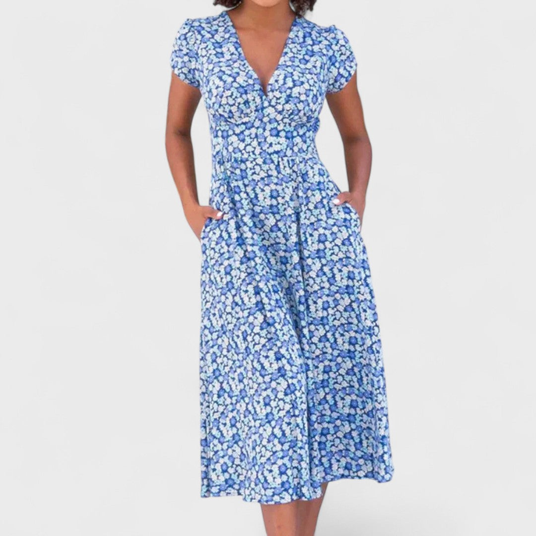 Zervou | Florales Kleid im griechischen Stil, handgefertigt